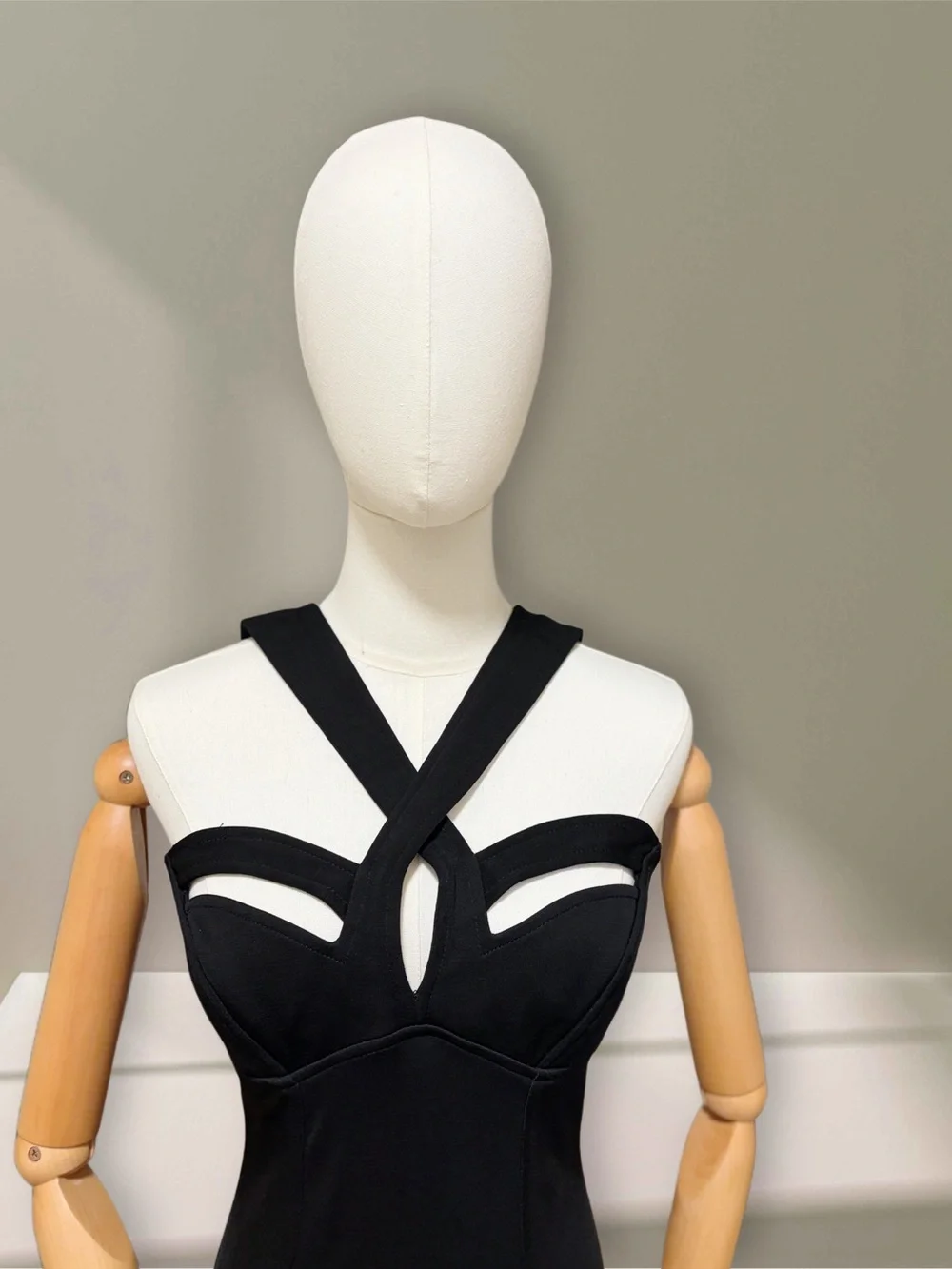 Vintage Black Cutout Cross-Strap Evening Dress